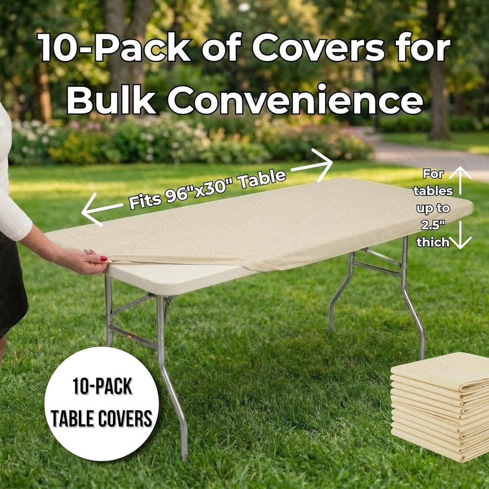 Kwik Covers 10 Pack of Fitted Rectangular Plastic Table Covers 6' Foot or 8'