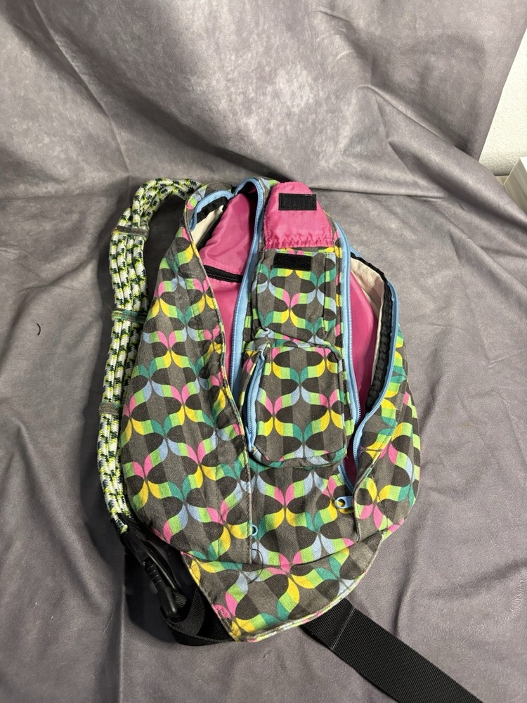 KAVU Rope Sling Bag Crossbody Backpack Multicolor Geometric Pattern