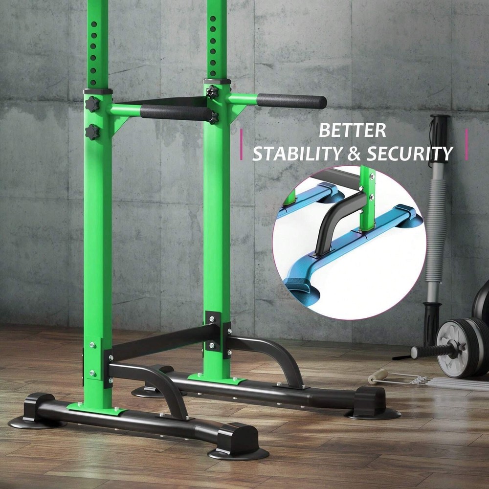 Power Tower Pull-Up Dip Station Strength Training Home Gym Green