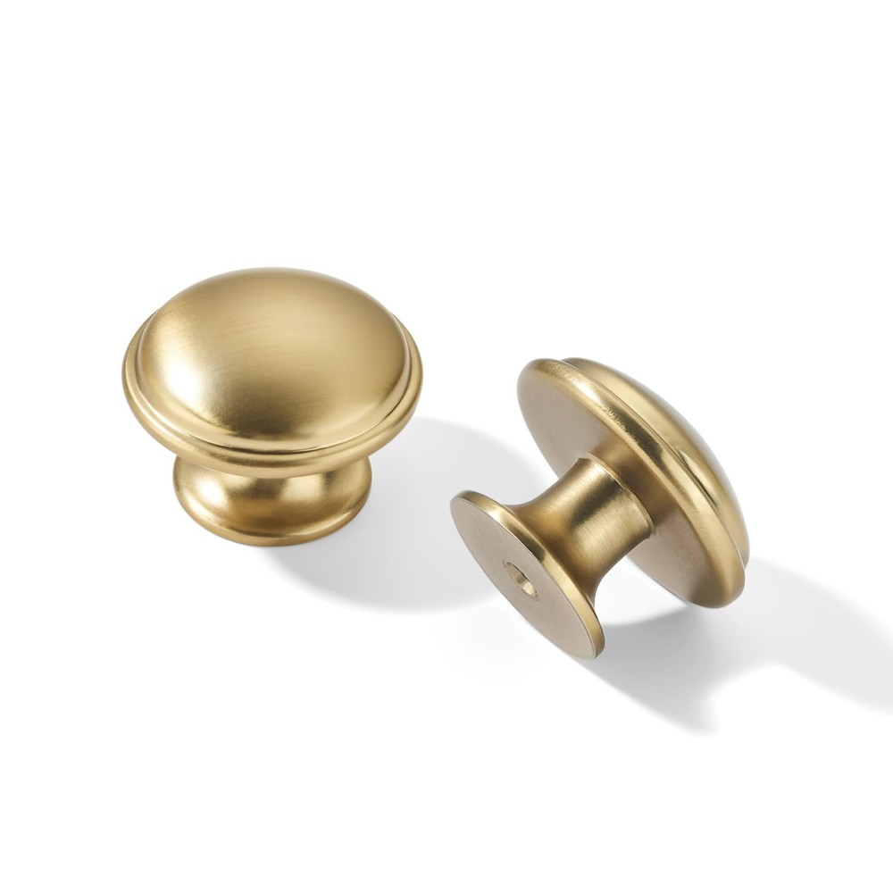10 Pack Knob Brushed Brass Cabinet knobs 1-1/4 inch Solid Heavy Duty Traditio...