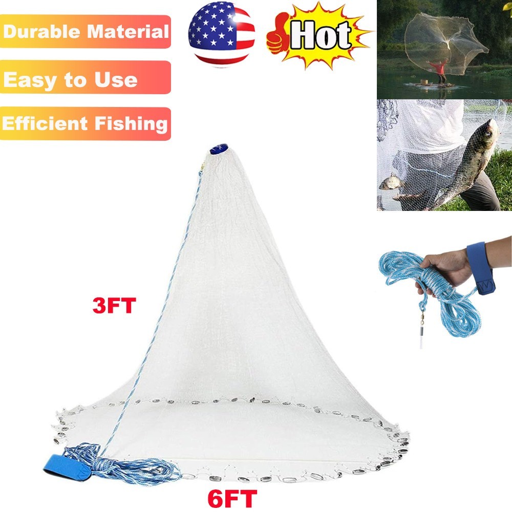 6FT Fishing Cast Net Bait Easy Throw Hand Cast Strong Nylon Mesh USA