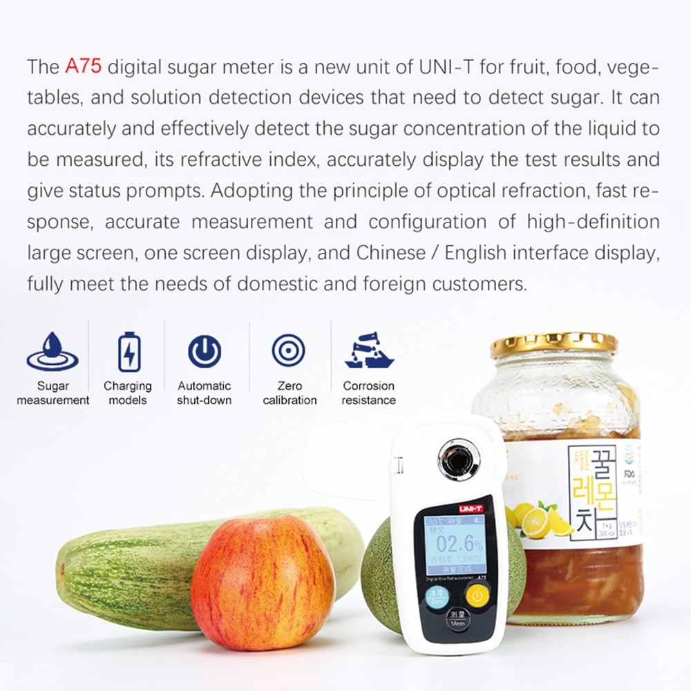 UNI-T A75 Fruit Food Vegetables Concentration Meter Analyzer Digital Display #