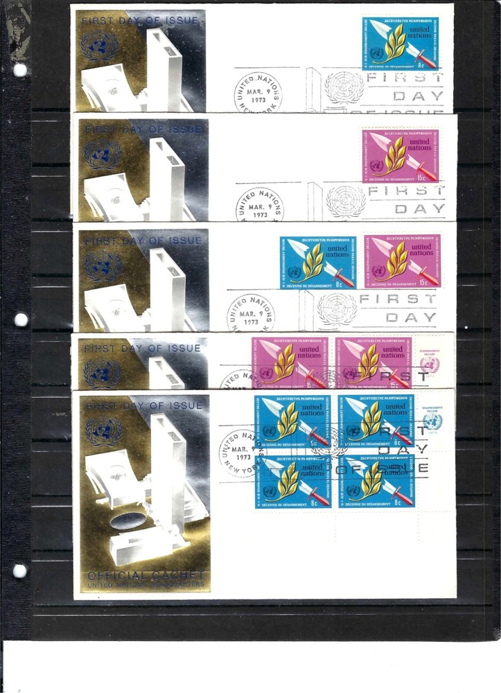 1973 DISARMAMENT DECADE FDC's (10) - Both Offices - HEADQUARTERS CACHET (355A)
