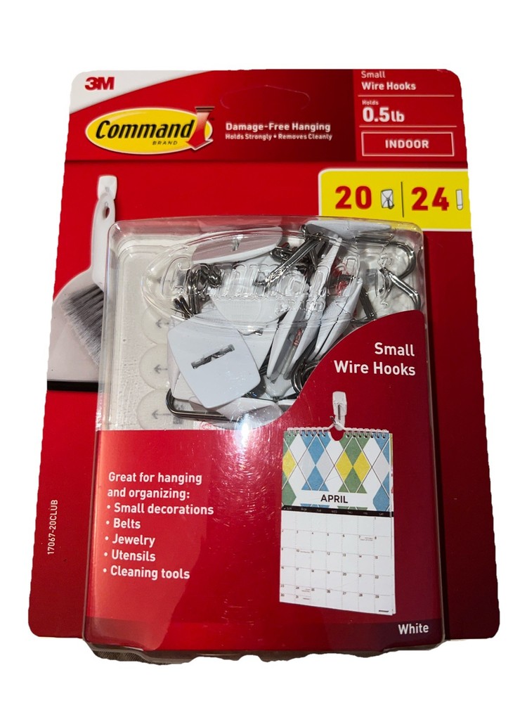 Command Small Wire Toggle Hooks White - Holds .5 lb - 20 Hooks 24 Strips NEW