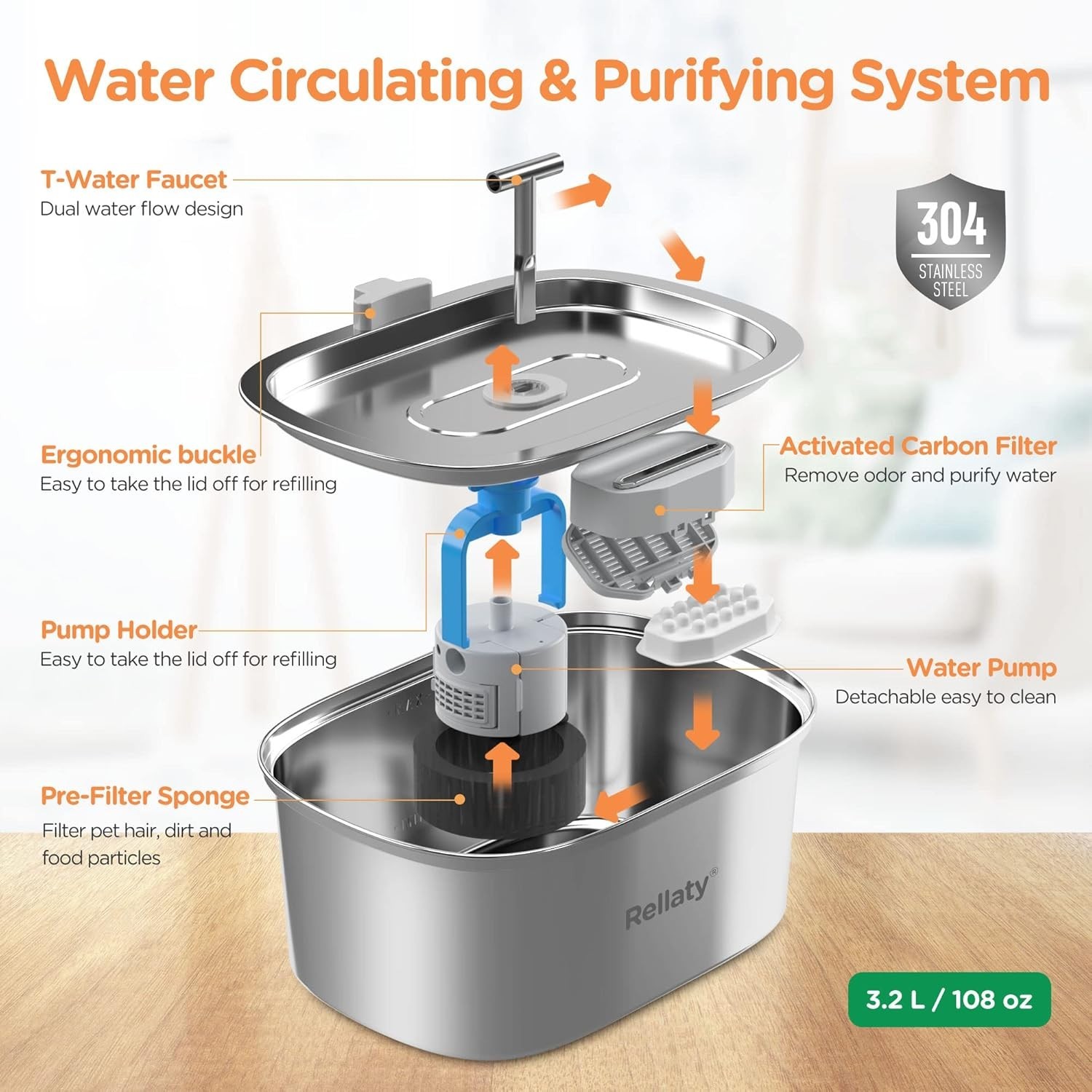 Durable Stainless Steel Cat Water Dispenser: 108oz Capacity