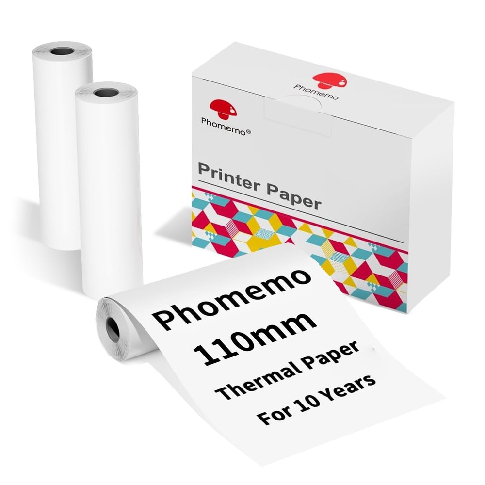 Phomemo 110mm Thermal Printer Paper 3 Rolls, Compatible with 4.33'', white