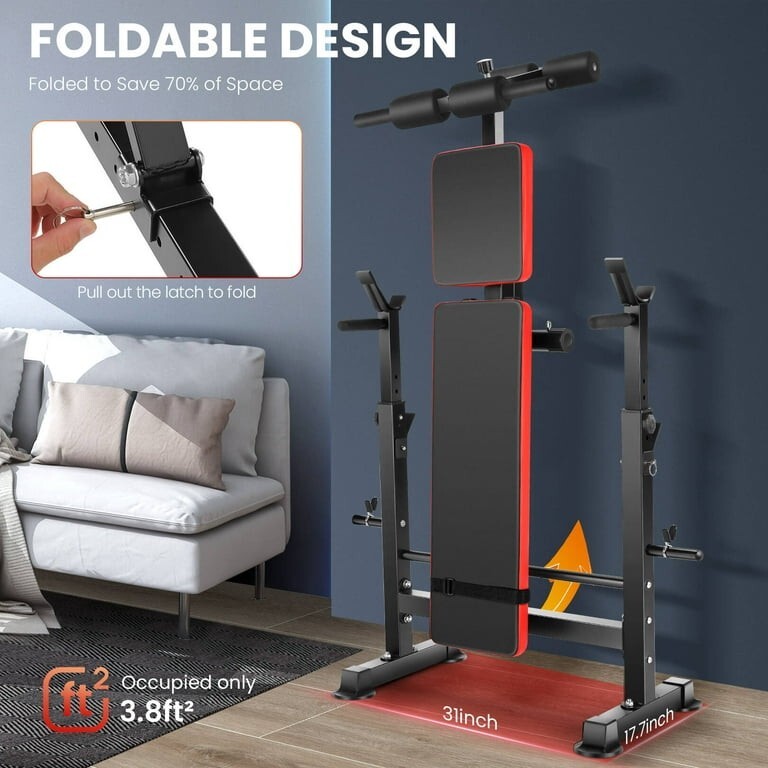 Adjustable Weight Bench with Squat Barbell Rack Removable Foot Bracket Exercise