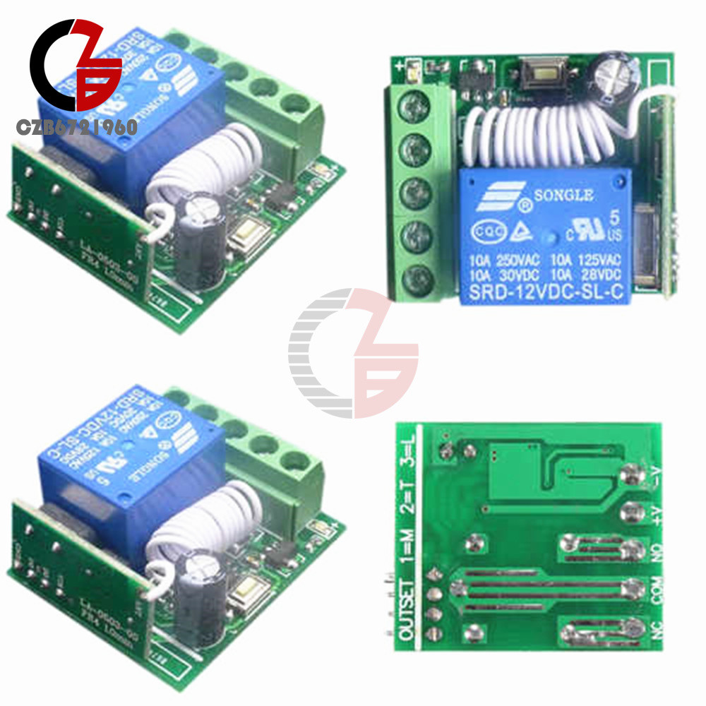 315/433MHz 1-Channel Wireless Relay RF Remote Control Switch Receiver DC12V 10A