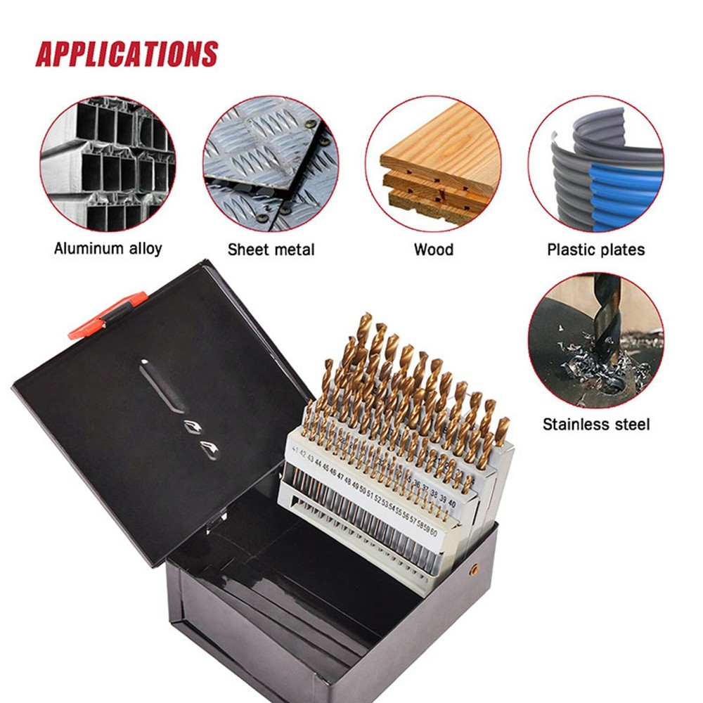 60Pcs Heavy Duty Drill Bit Sets, HSS Titanium Multi Drill Bits Twist Metal Tool