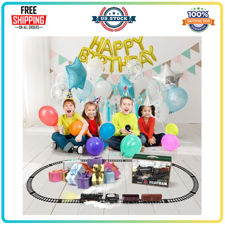 Train Set with Remote Control ,Electric Train Track Around ,Light & Sounds