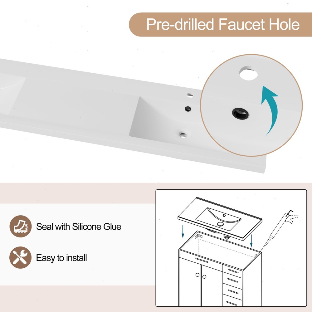72" Double Sink Vanity Top Undermount Bathroom Sink