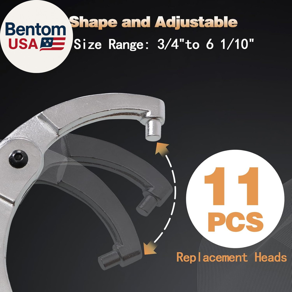 12Pcs Adjustable Spanner Wrench Sets with Replaceable Head, C-Shape Pin Hook Wre