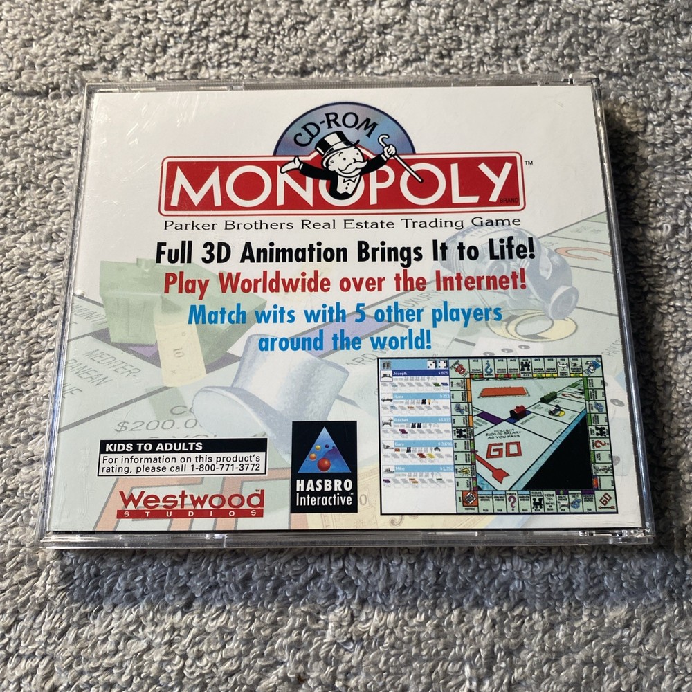 Monopoly Windows Version PC CD-ROM Game 1996 Hasbro Interactive Disc Is NMint C3