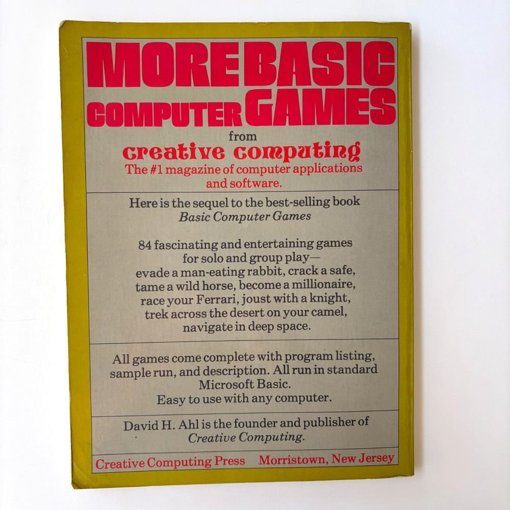 MORE BASIC COMPUTER GAMES 84 Fabulous Games for your PC by David Ahl 1979