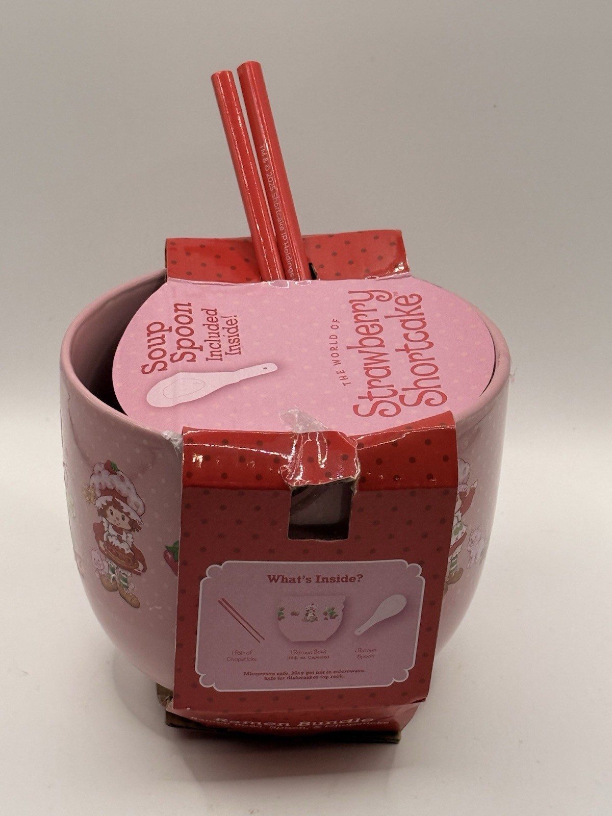 Strawberry Shortcake Pink Ramen Bowl 3piece Set Chopsticks & Spoon 🍓 New In Box