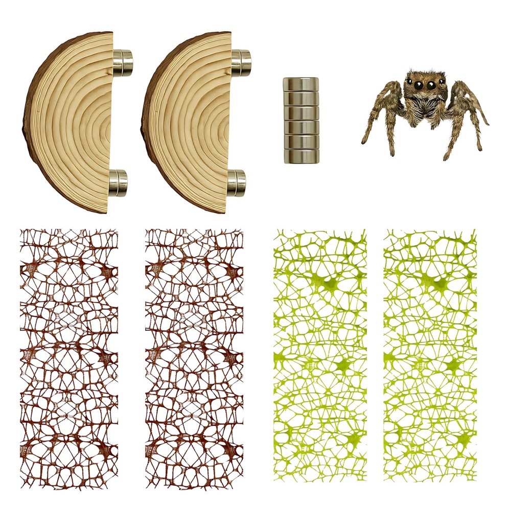 Multi-Functional Jumping Spider Habitat Décor Kit, Small, Brown, Light green
