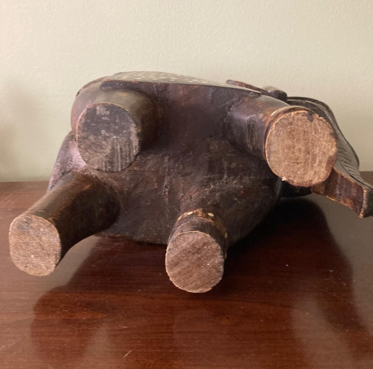 Vintage Elephant Rosewood Hand Carved inlay floral design 8" x 9.5" Heavy