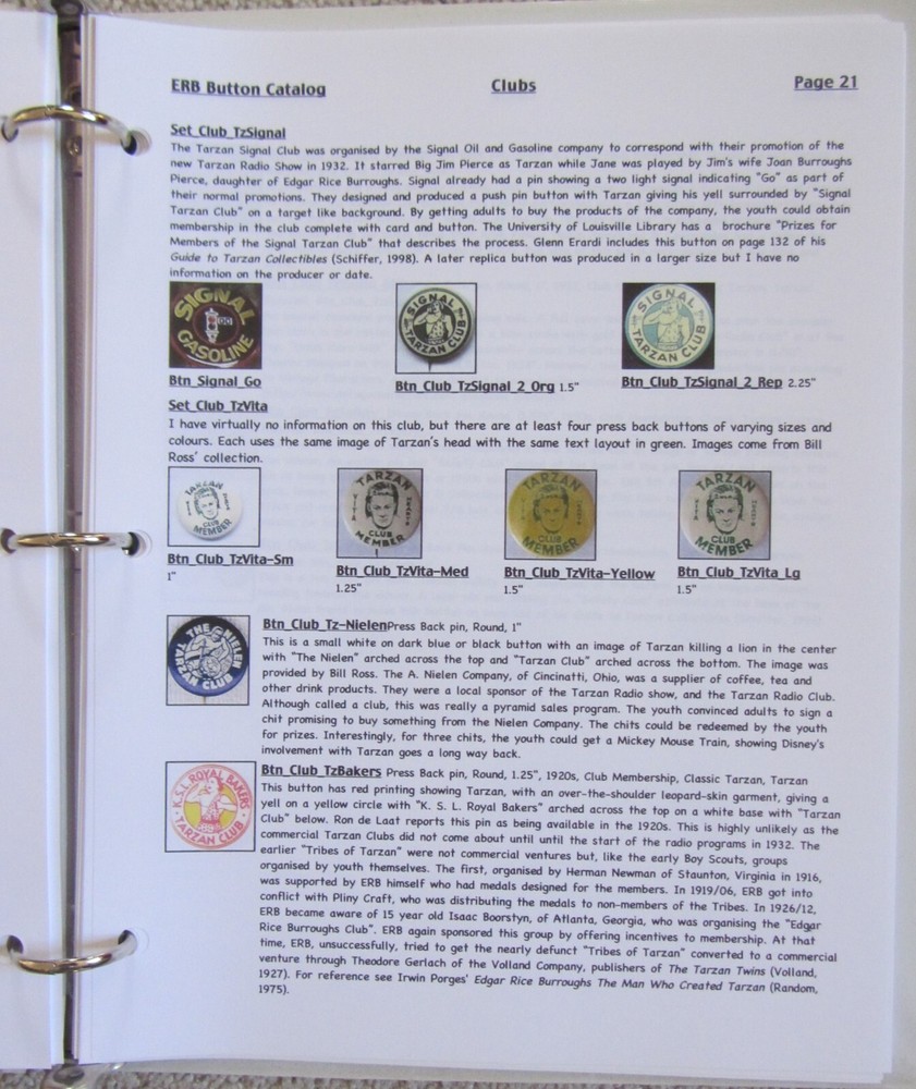 EDGAR RICE BURROUGHS BUTTON CATALOG+34 CON~PINS~PINBACKS~TARZAN~JOHN CARTER