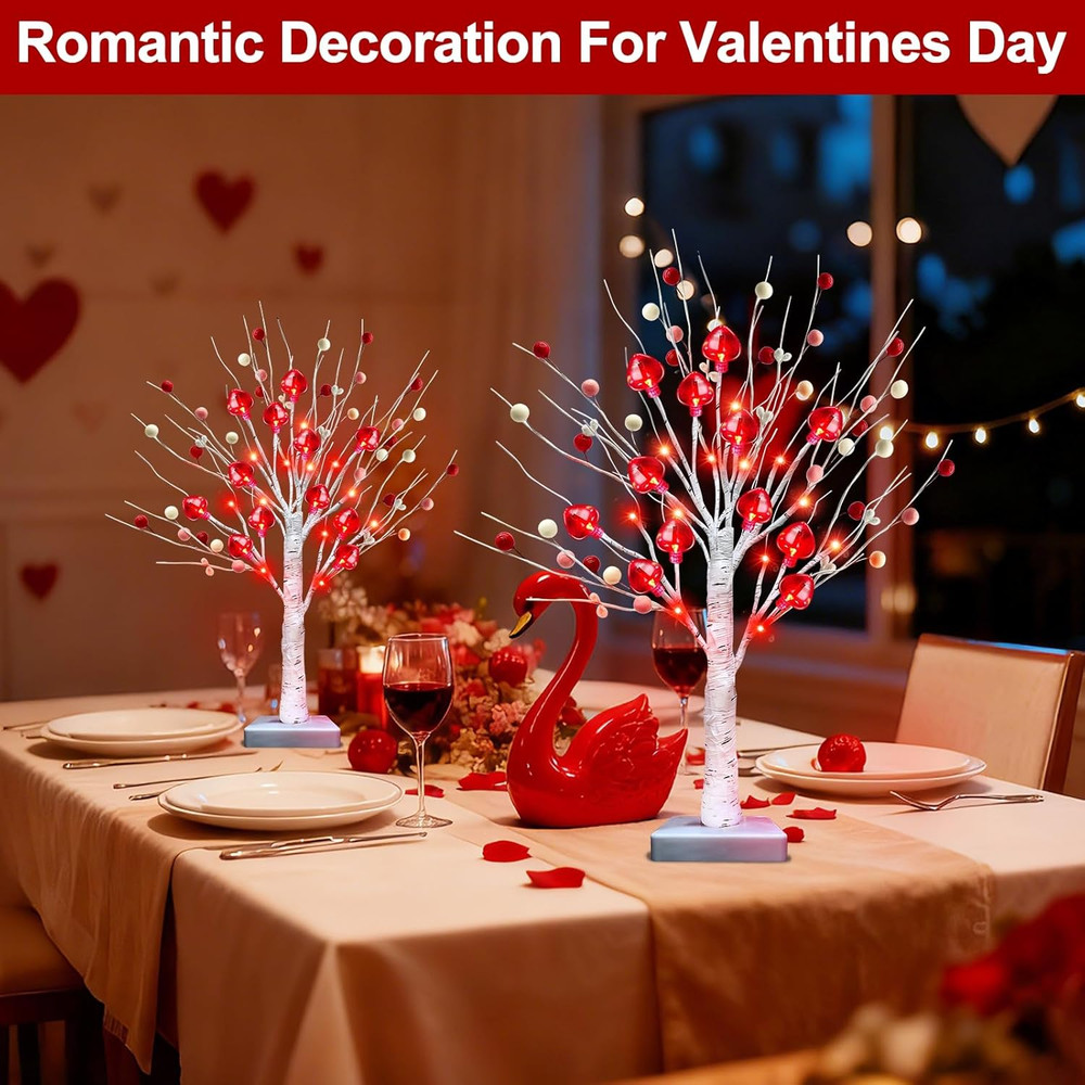 Prelit & Timer - Valentines Day Decorations, 2 Pack 18 Inch Valentines Day Tree