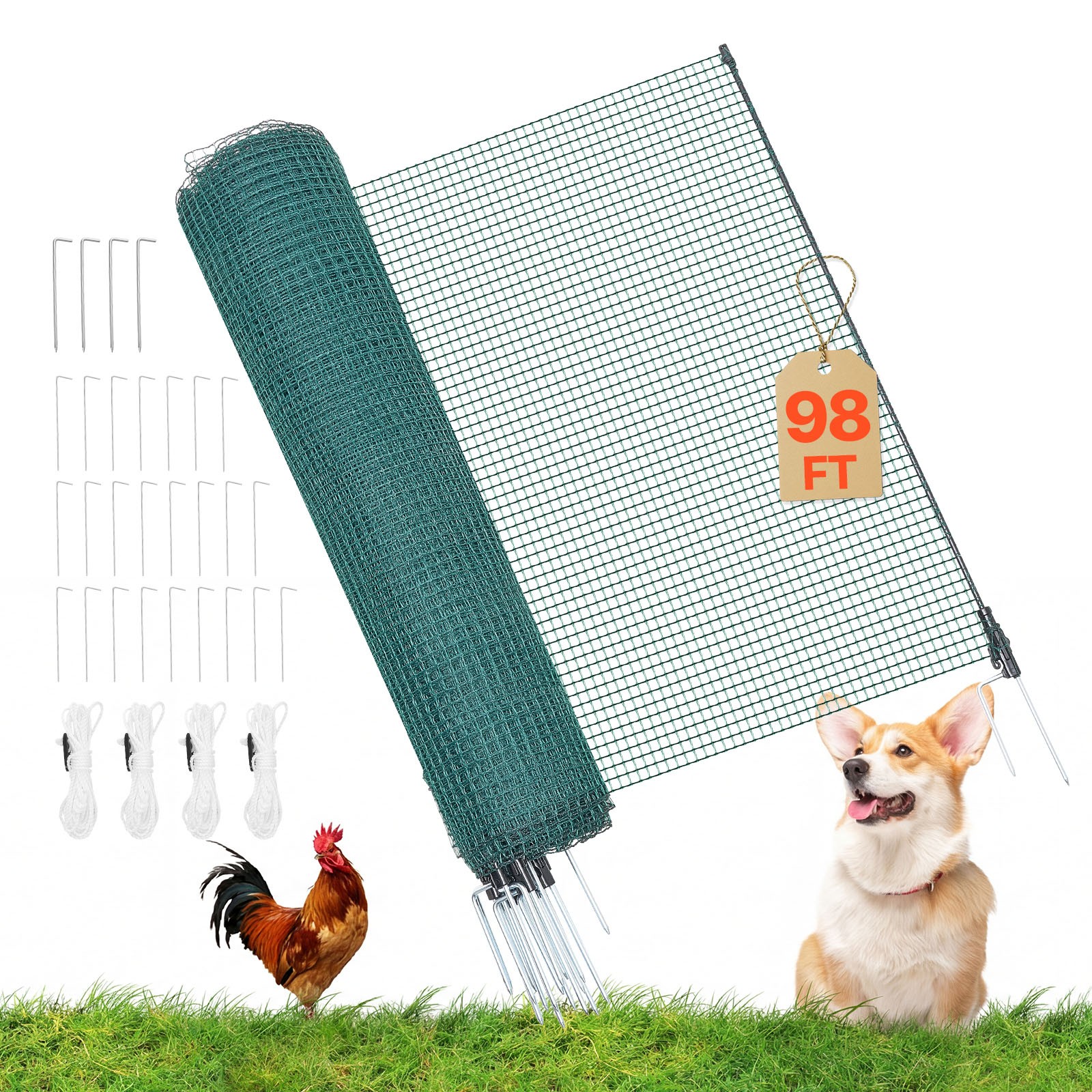VEVOR Non Electric Fence with Posts 3' x 98.4' Plastic Safety Mesh Fence Netting