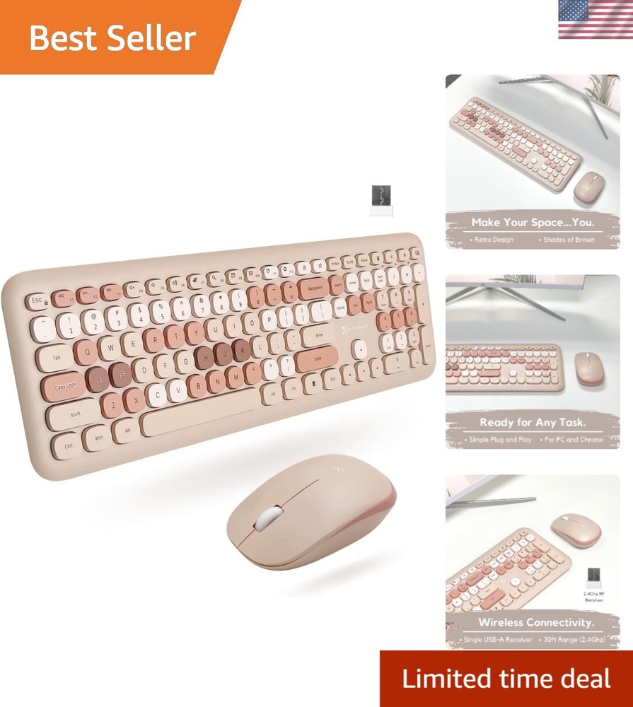 X9 Retro Typewriter Keyboard & Mouse - Brown Wireless Set for Modern Workspaces