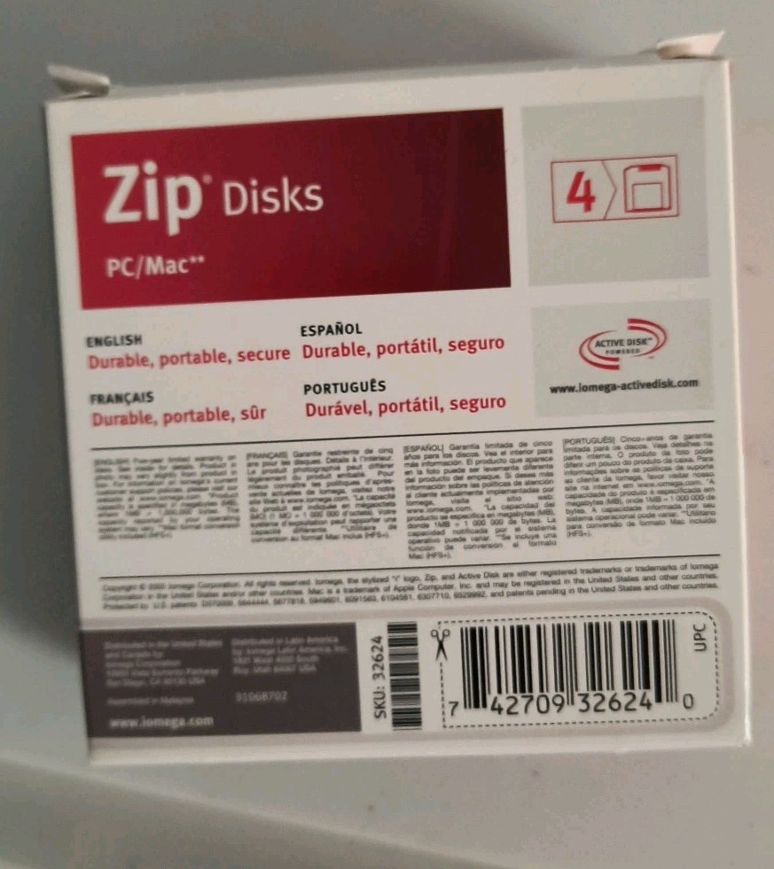 Iomega Zip 250MB Disks PC / Mac Formatted 4 Pack