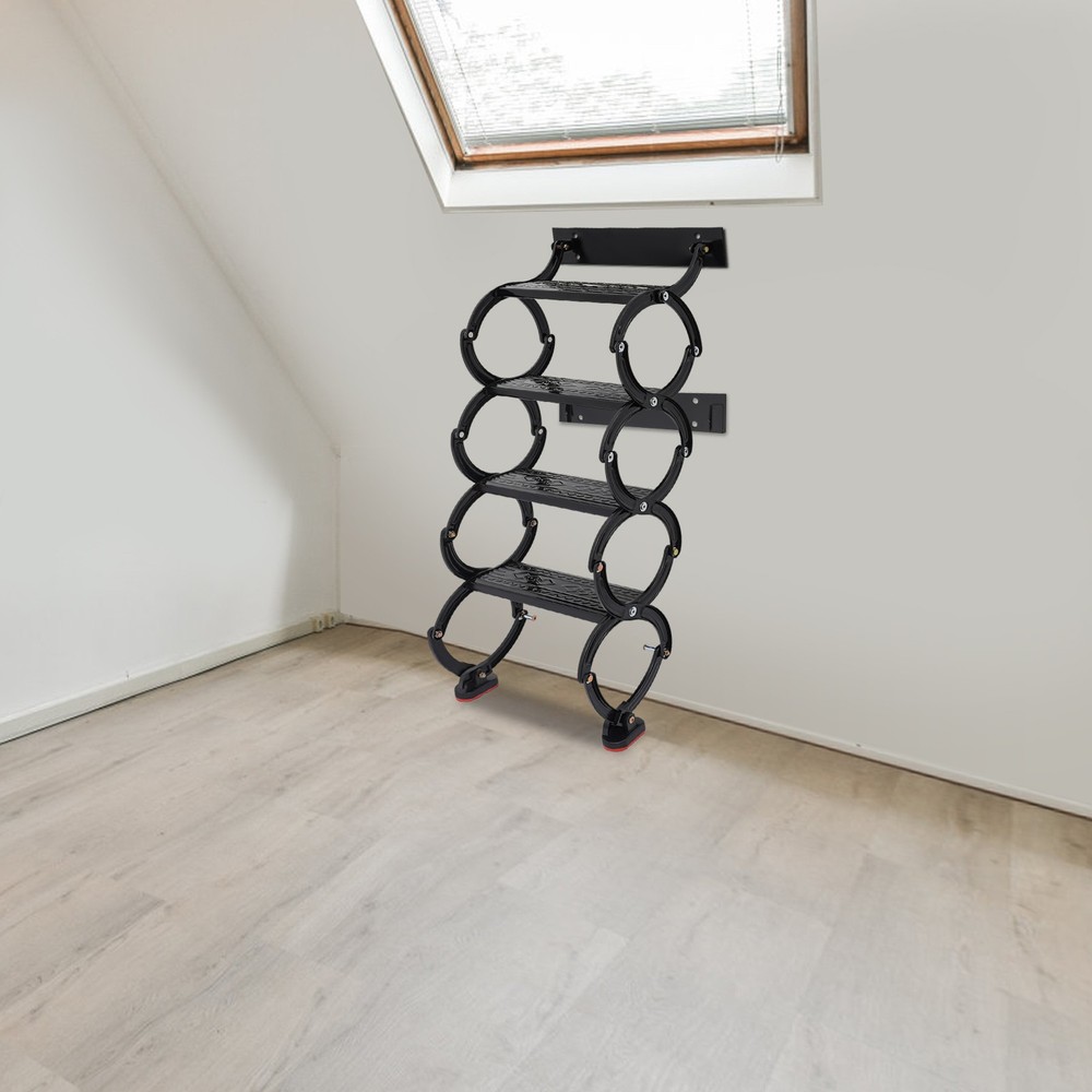 4 Steps Wall Mounted Attic Ladder, Pull Down Telescoping Step Ladder, Black New~