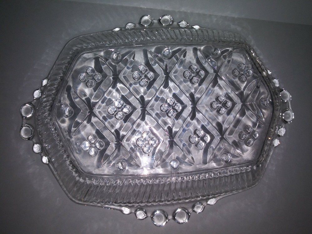 Depression Patterned Glass Double Handled Hobnail Tray