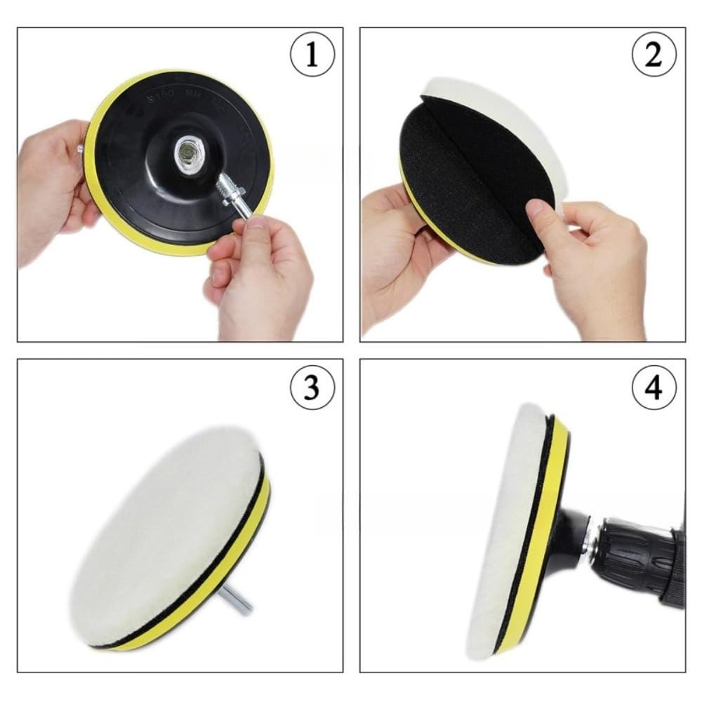 6Pcs 6 Inch Wool Polishing Buffing Pad with M14 Drill Adapter, Hook & Loop...