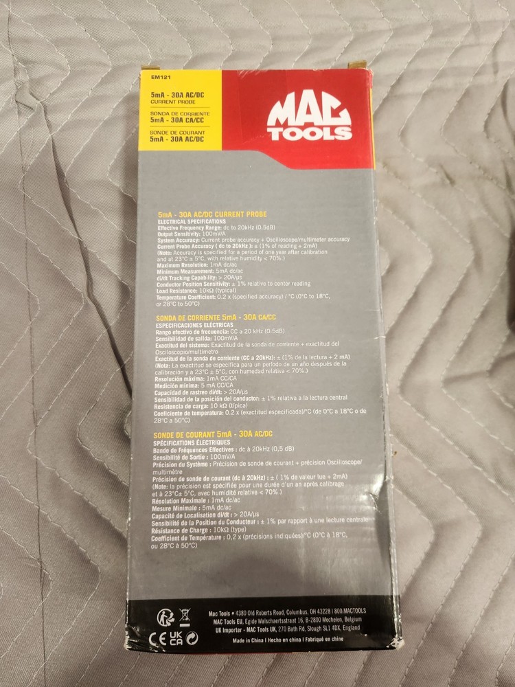Mac Tools EM121 5mA - 30 A AC/DC Current Probe