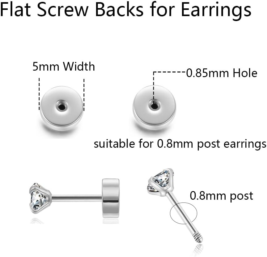 Flat Screw Backs Replacement for Stud Earrings,10Pcs Stainess Steel Flatbacks fo
