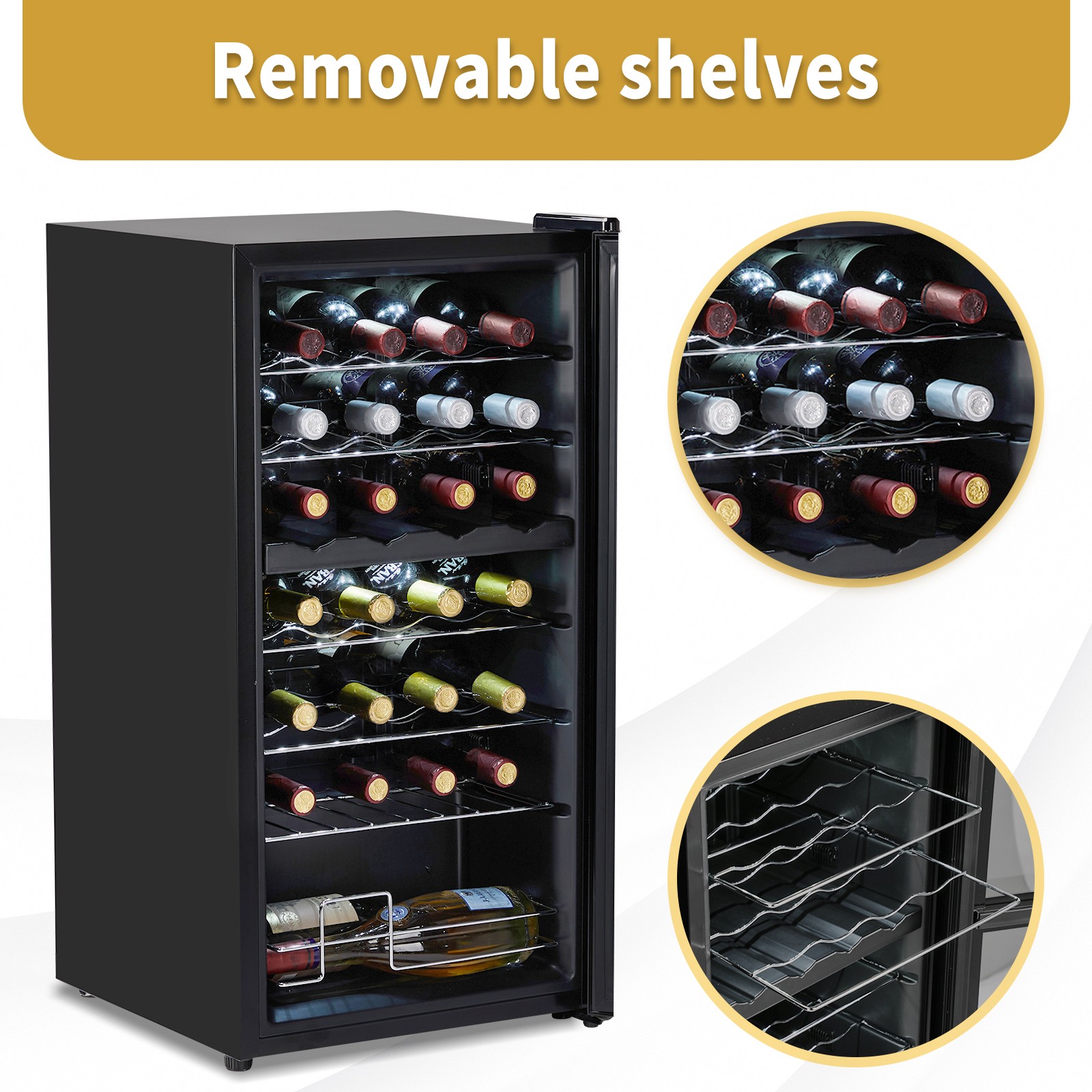28 Bottle Wine Fridge Freestanding Compressor Wine Cooler Refrigerator, Beverage