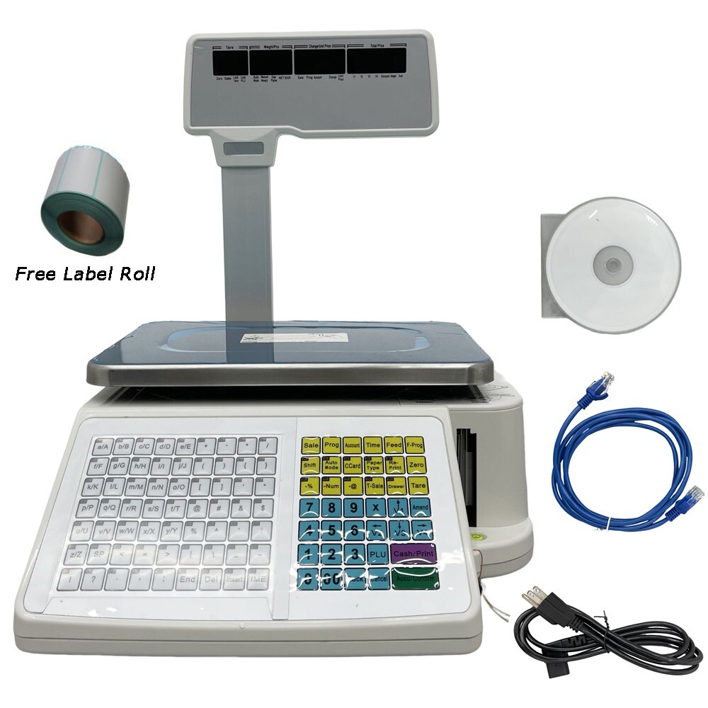 110V Commercial Digital Price Computing Scale Thermal Label Printer 4window Pole