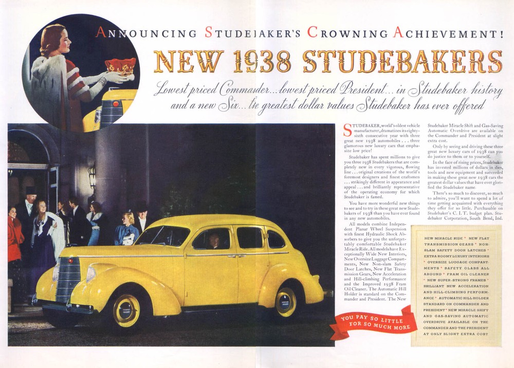 Announcing Crowning Achievement 1938 Studebaker ad