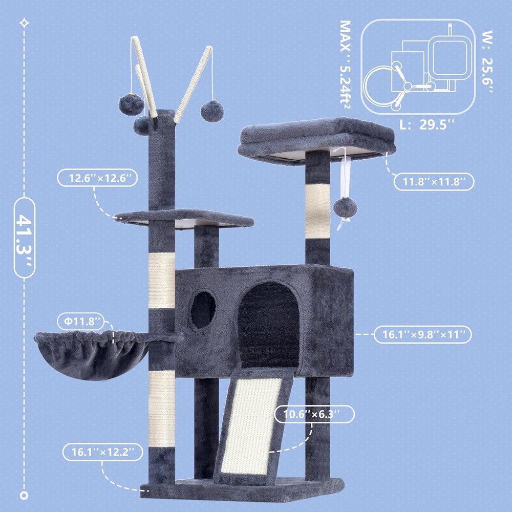 Hey- Cat Tree Tower, Scratching Posts with Removable Toys, Cozy