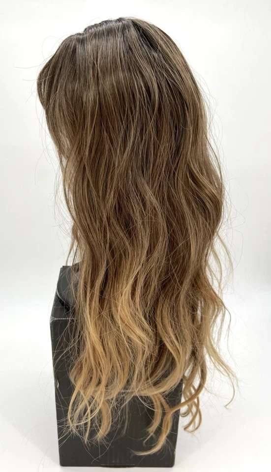 Brown w/ Dark Roots Wavy with Curtain Bang 20in Women Premium Hair Topper