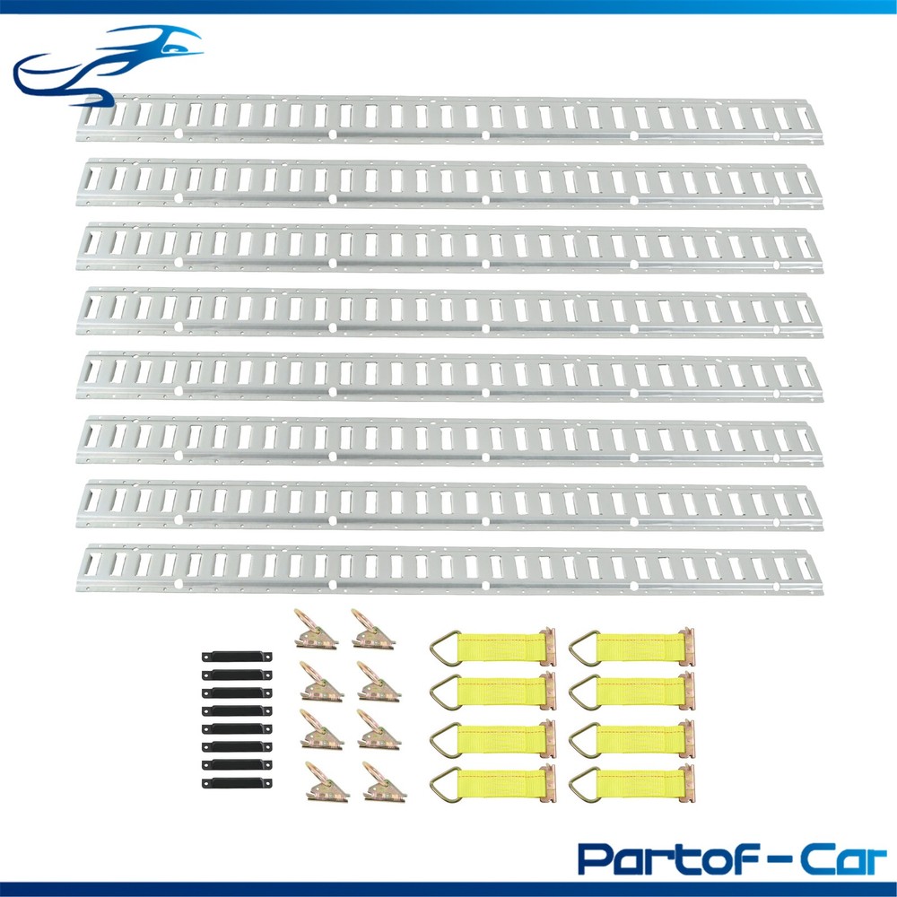 32 Piece E Track Bundle: 5' Silver Galvanized Rails, End Caps, Straps, O Rings