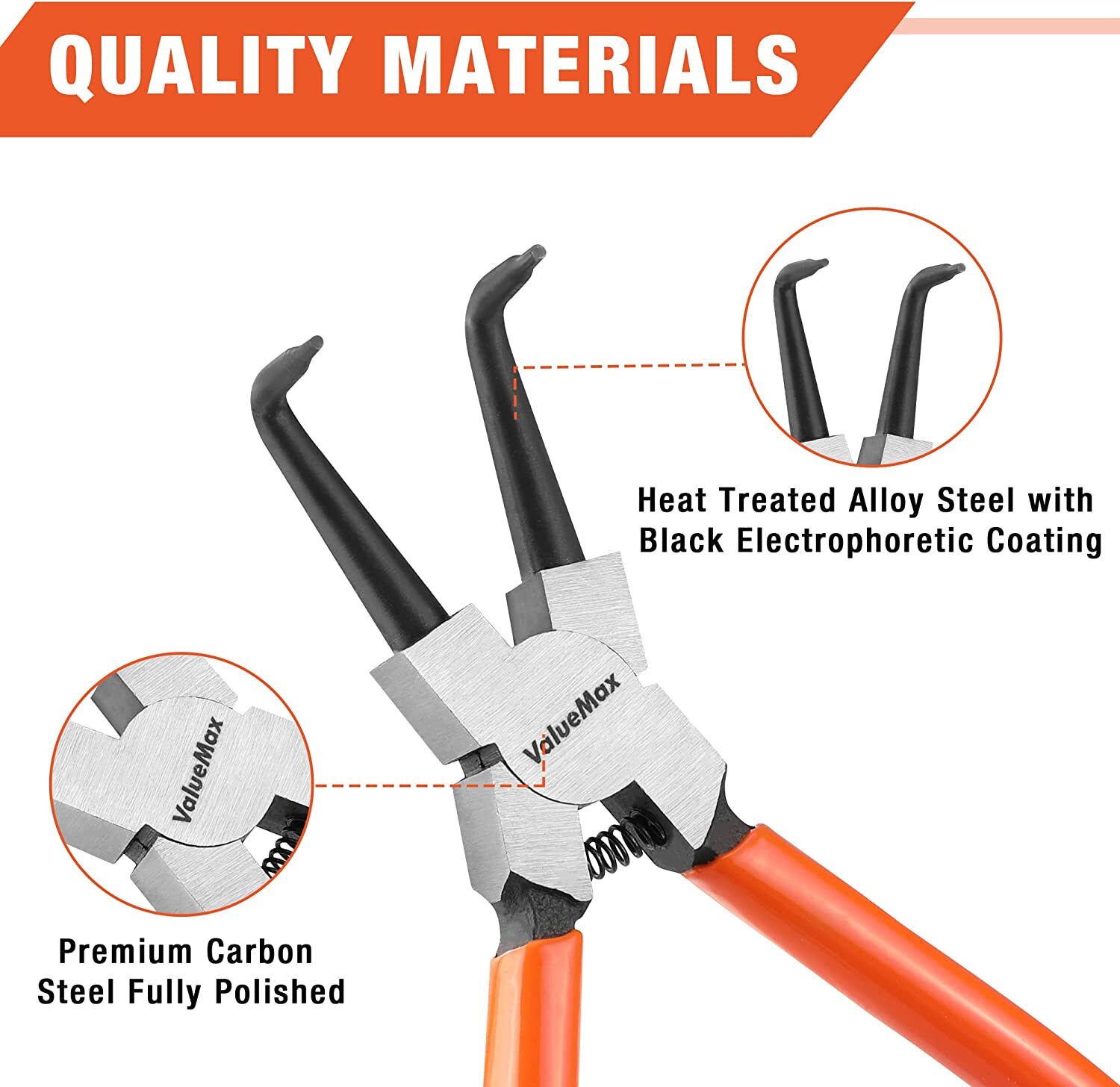 ValueMax 7 Inch 4 PCS Snap Ring Pliers Heavy Duty Set Internal/External C Clip