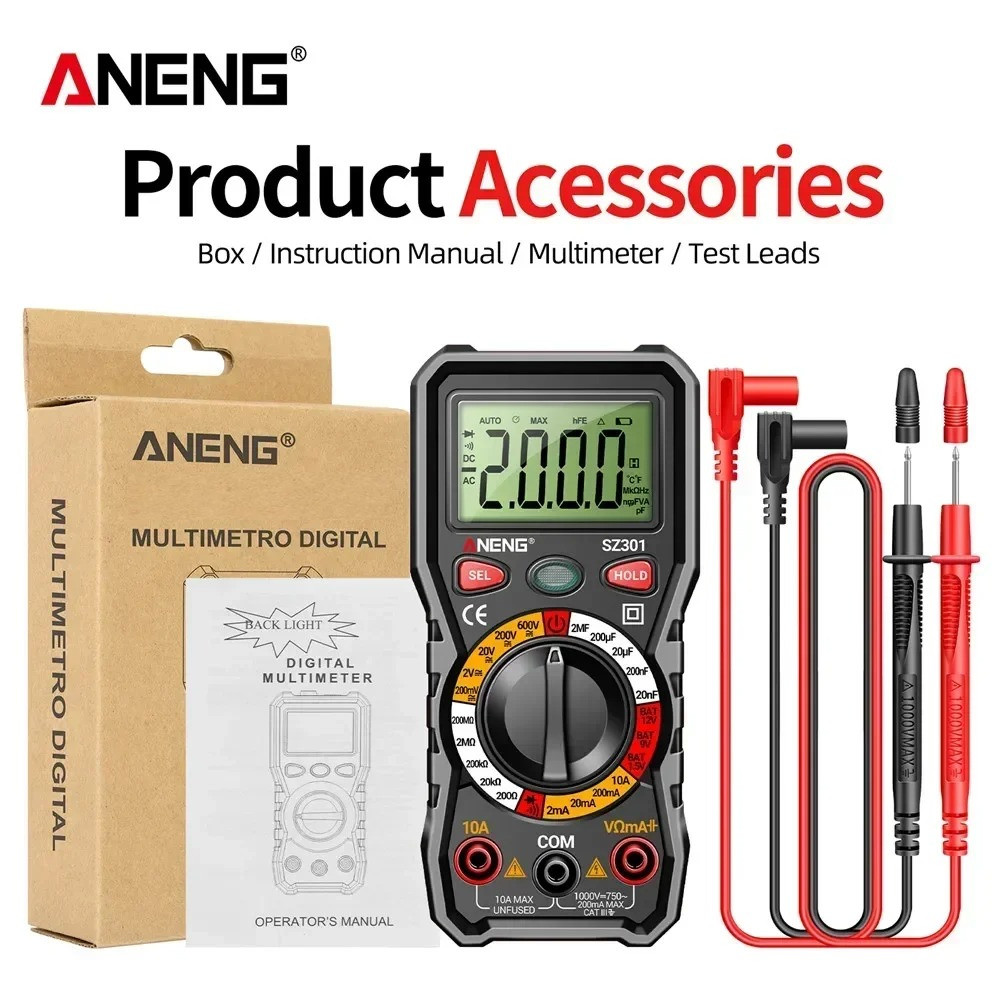 ANENG Digital Multimeter with Case,DC AC Voltmeter,Ohm Volt Amp Meter,Measures