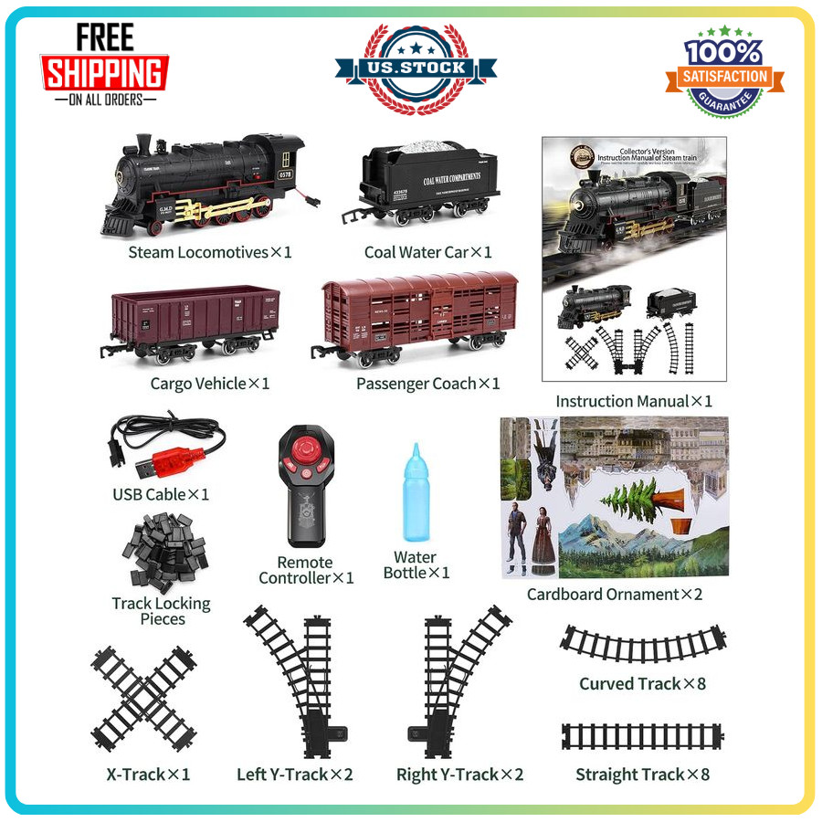 Train Set with Remote Control ,Electric Train Track Around ,Light & Sounds