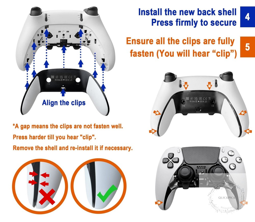 Repair Back Cover for PS5 DualSense Edge Controller, Replacement Shell with Soft