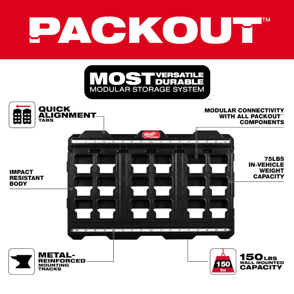Milwaukee 48-22-8497 PACKOUT Large Wall Plate w/ Metal Mounting Tracks