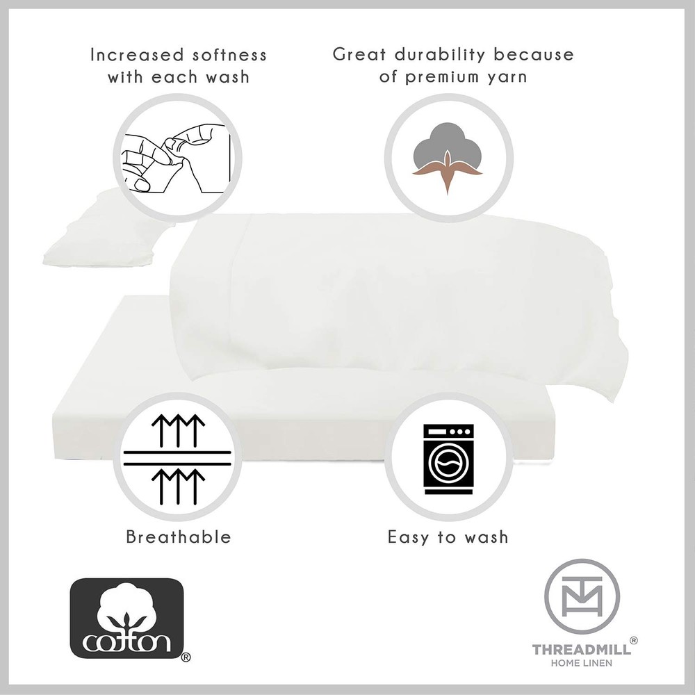 - Twin Sheets Sets Soft 100% Cotton Cooling Sheets Deep Pocket Snug Fit Elast...