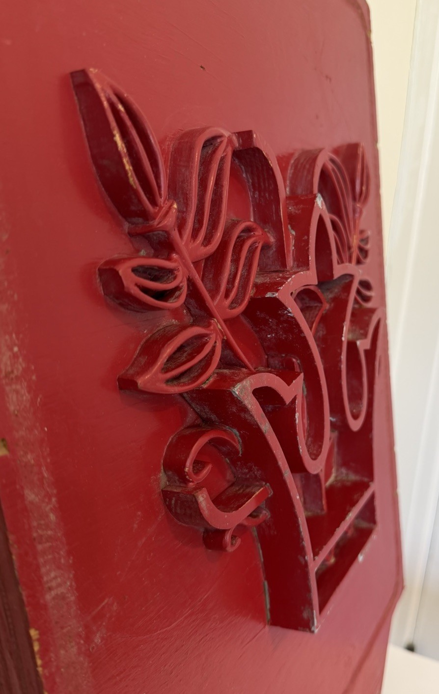 Antique Industrial Wood Foundry Mold Abstract Wall Art Crown Vines Leaves