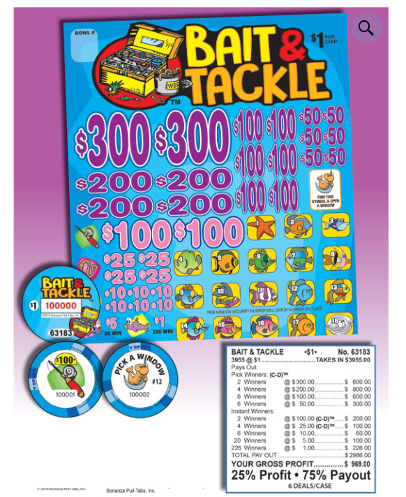 Pull Tab Tickets- Chips - Game - Holder - Bait & Tackle - 3,955 ct