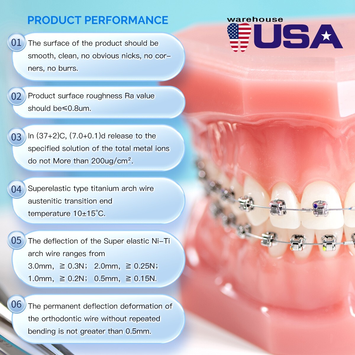AZDENT Dental Orthodontic Arch Wire Super Elastic NiTi Ovoid Round Rectangular