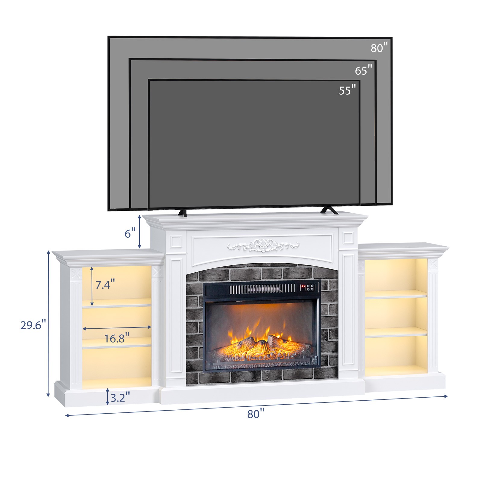 80" Electric Fireplace TV Stand w/ Realistic Flame Effect and Heating for 80" TV