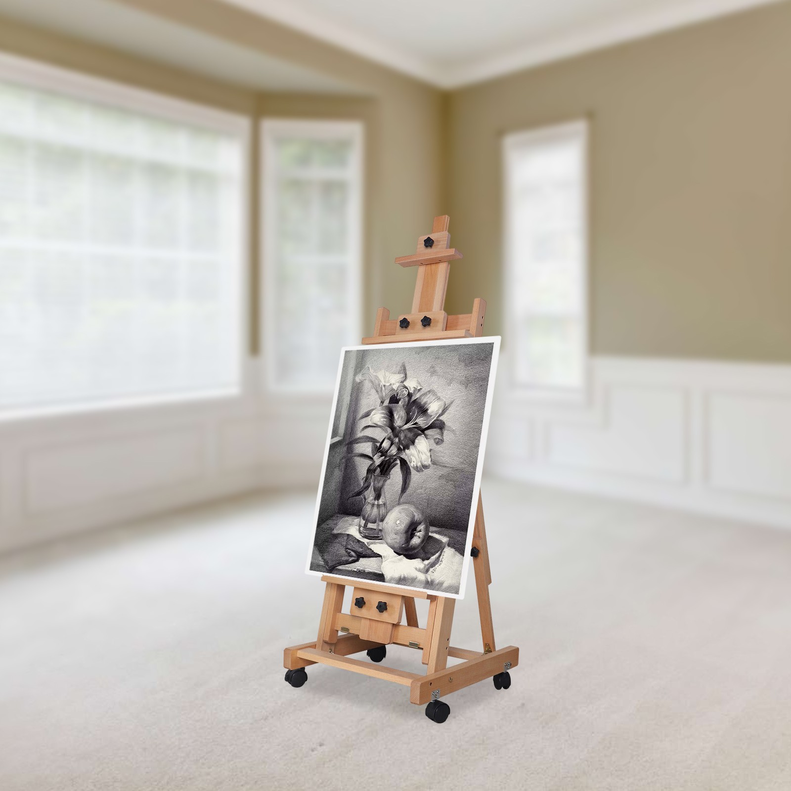 Large Heavy-Duty Studio Artist Easel H-Frame Wood Painting Art Easel Standing