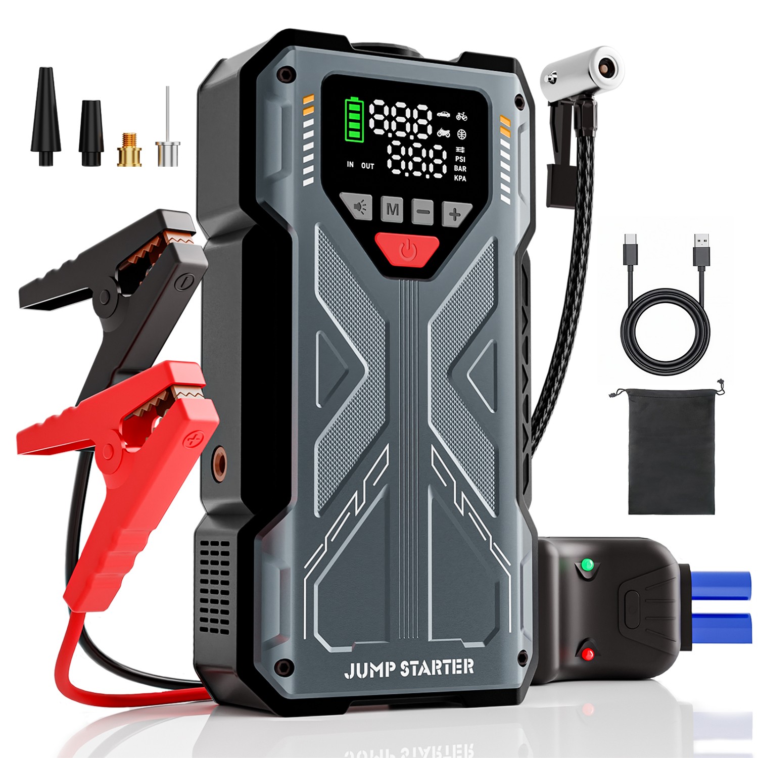 Car Jump Starter 6000A with Air Compressor Ortable 12V Battery Booster PowerBank