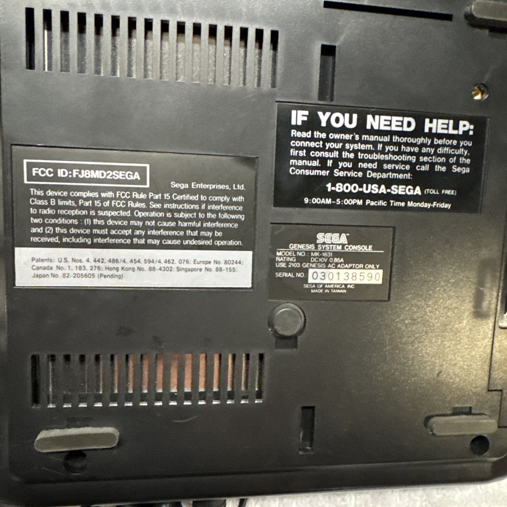 Sega Genesis 1 Gaming Console System Mk-1631 Cables + Controller *TESTED*